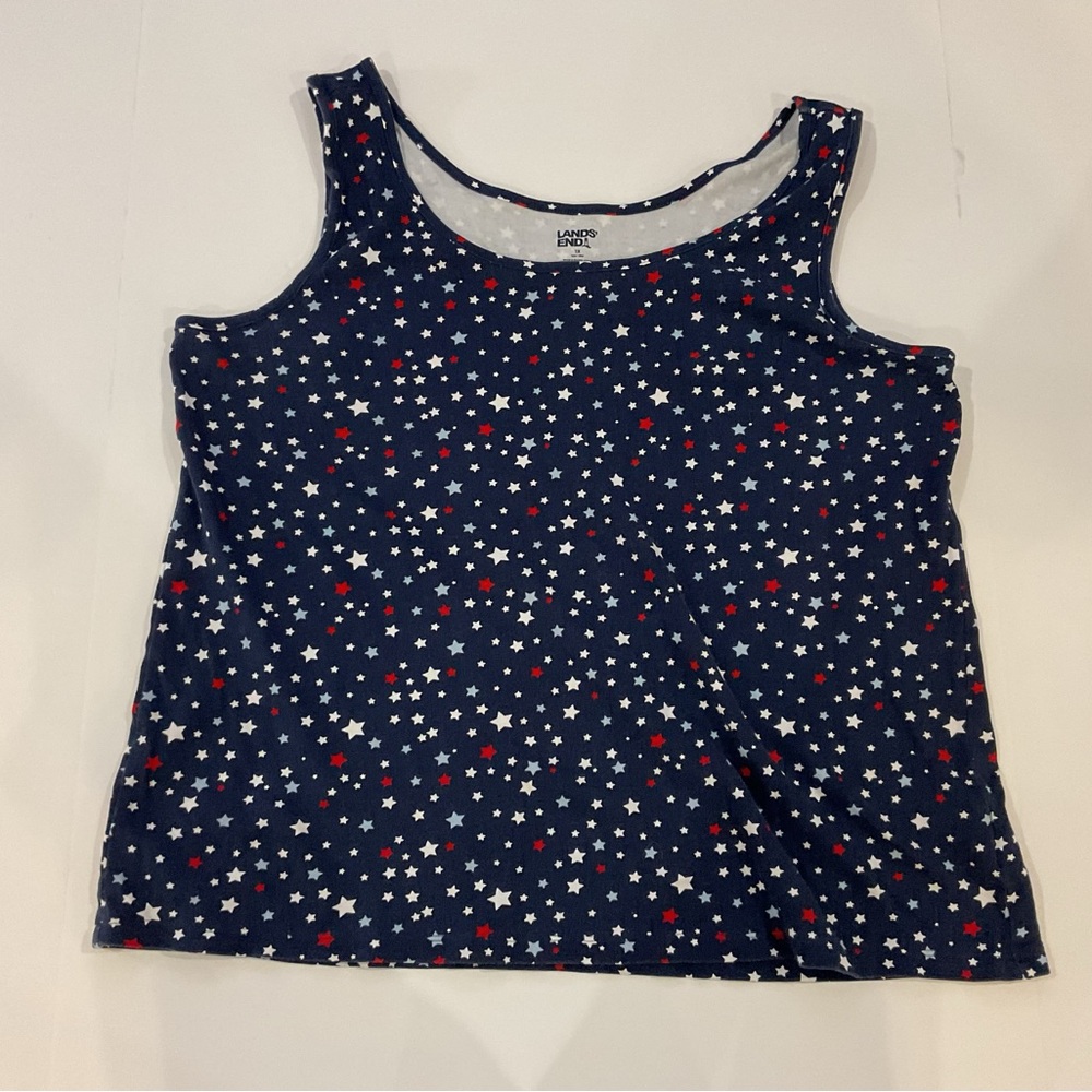 Lands' End Navy Tank Top with Red & White Star Print